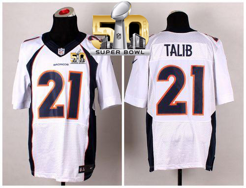 Nike Broncos #21 Aqib Talib White Super Bowl 50 Men's Stitched NFL New Elite Jersey - Click Image to Close